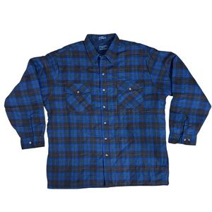 Vintage Black and Blue Plaid Quilted Long Sleeve Flannel Shirt Jacket